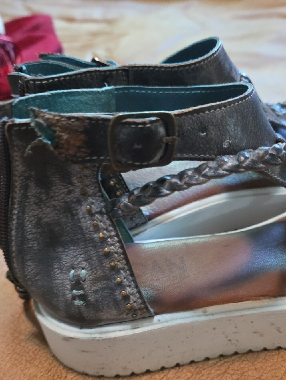 Metallic Gray Braided Ankle-Strap Platform Sandals - Picture 3 of 3